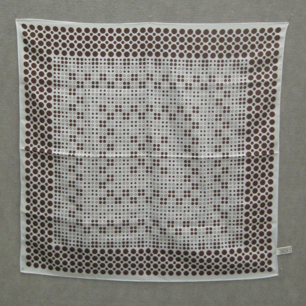 Sally Gee Brown Polkadot Scarf Square Vintage Japan Polyester 27.5 in Dots